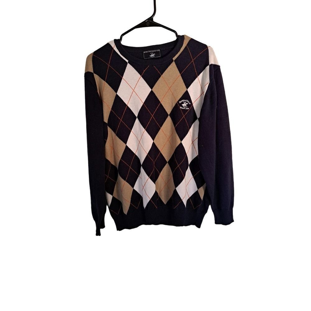 BEVERLY HILLS POLO CLUB Plaid Green Sweater size medium